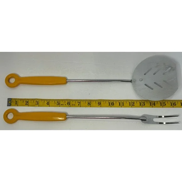 Vintage EKCO USA BBQ Utensils Set Turner Spatula‎ and Fork Yellow Handle - Picture 8 of 8